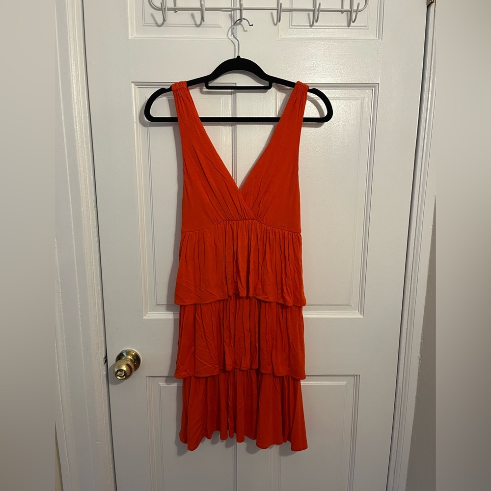 J. Crew soft jersey orange tiered dress